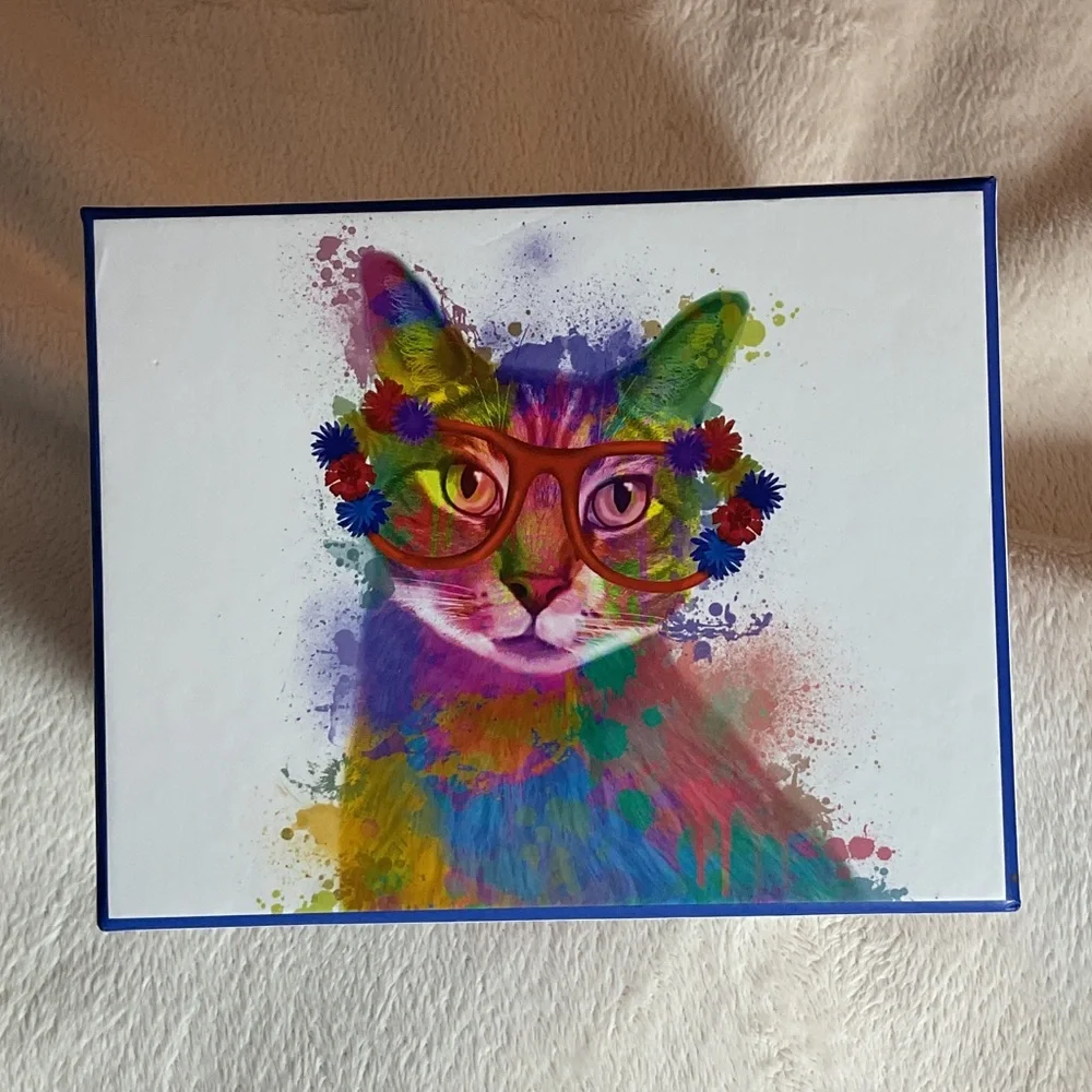 Colorful Cat Art Ceramic Mug and Gift Box Set - Multicolor